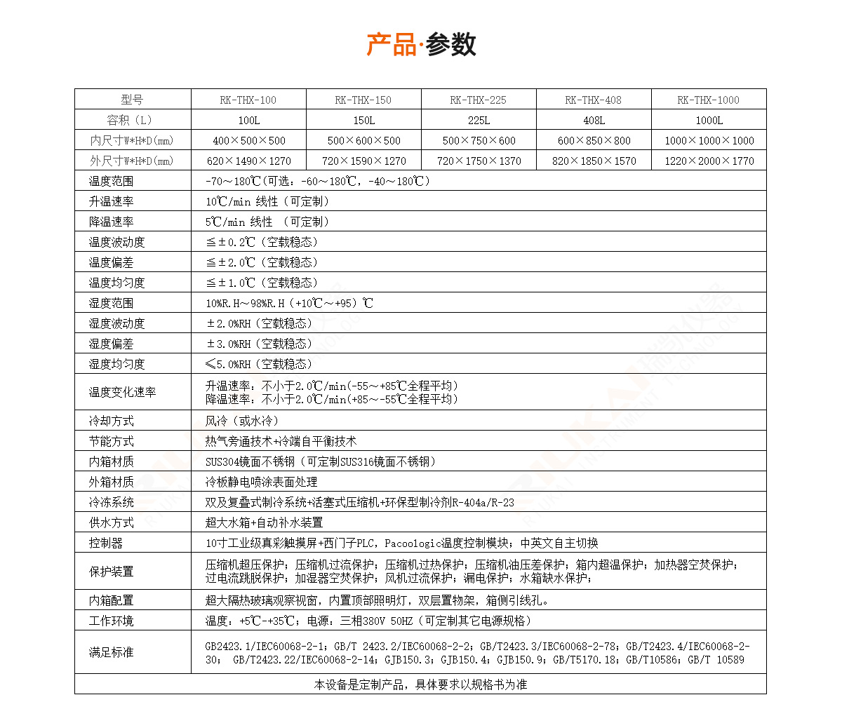 快速溫變試驗箱規格參數